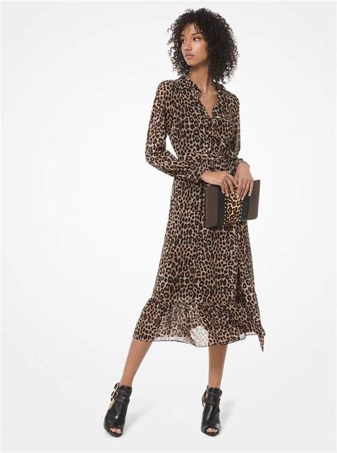 michael kors leopard print zipper dress|leopard print georgette midi dress.